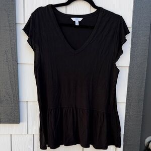 Time and Tru Black V-Neck Peplum Short Sleeve Tunic